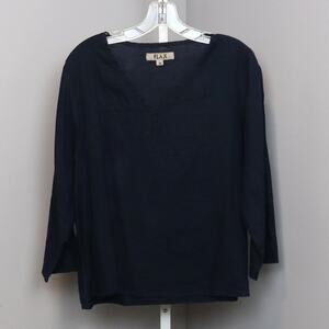FLAX 100% Linen V-Neck Tunic Top Black Size Medium‎